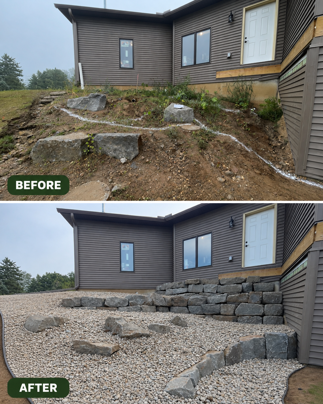 Decorative river rock landscape bed